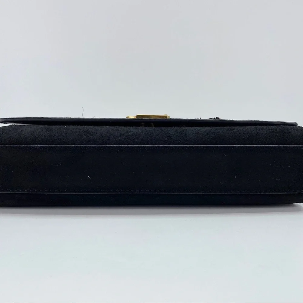 YSL Yves Saint Laurent Monogram Kate Chain Bag Black Suede Embroidered - Picture 3 of 7